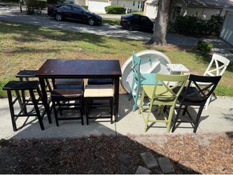 Garage Clear-Out Sale – Dining Furniture Bundle (2 Tables + 10 Chairs/Stools) – $100