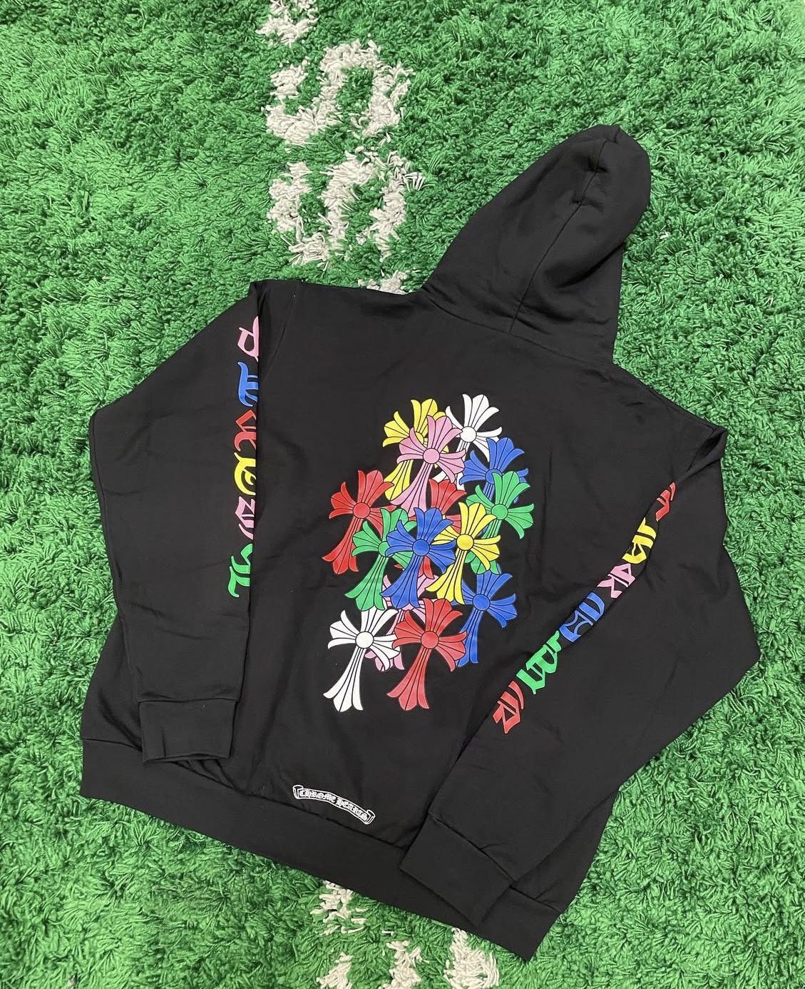 CHROME HEARTS MULTI COLOR CROSS CEMETERY HOODIE BLACK