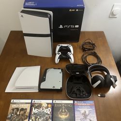Sony PS5 Pro Bundle with Disc Drive, 2 Controllers, Headset, 4 Games Included