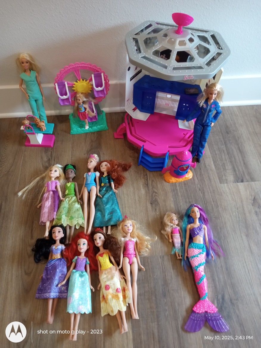 Huge Lot Of Barbie Dolls, Playsets, Disney Princess Dolls 