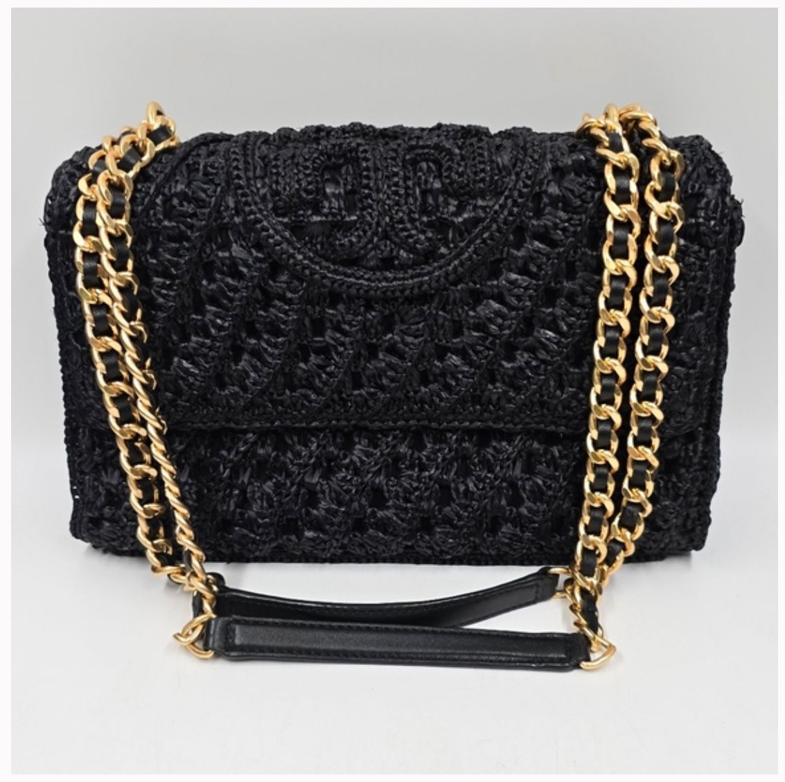 TORY BURCH FLEMING RAFFIA SMALL CONVERTIBLE SHOULDER BAG