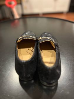 Black Leather Flat Loafers with Gold Hardware