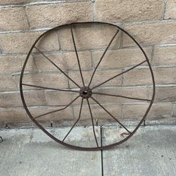  Antique Primitive Iron Wheel 35” Across  (Wagon Had Some Damage Crossing lol)