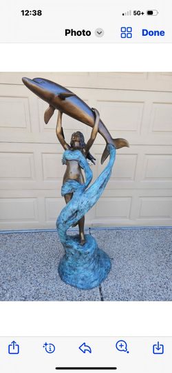 Brand New Bronze Statue Lady With Dolphin Measuring 25x25x58 Tall