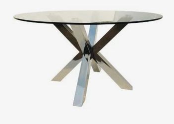 Classy Modern Metal Cross Leg & Glass Top Dining Table