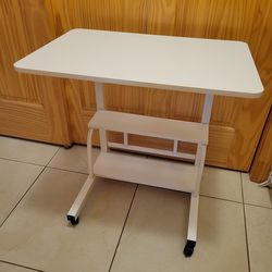 New White Rolling Laptop Table with Shelves