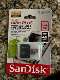 New SanDisk Ultra Plus 64GB MicroSDXC Memory Card plus SD Adapter