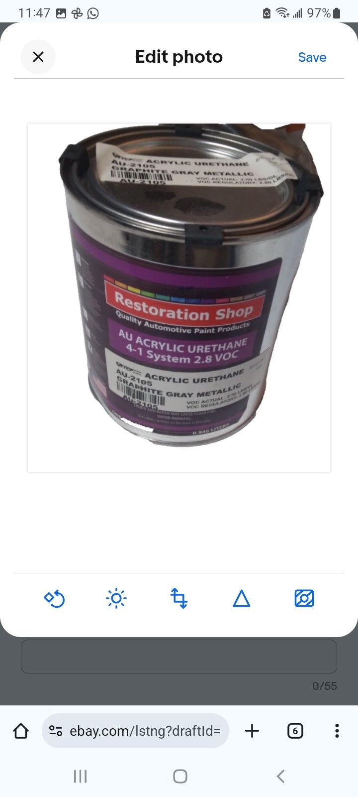 Restoration Shop AU Acrylic Urethane automotive paint in Graphite Gray Metallic (AU-2105) color.