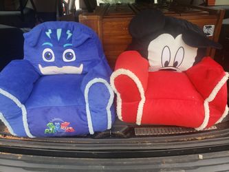 2 small beanie bag chair lined with sherpa. Pj mask and mickey mouse. $15 each or both for $25.