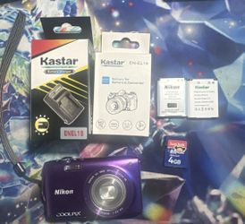Nikon Coolpix S3300 16MP Digital Camera Purple - TESTED Works With accessories