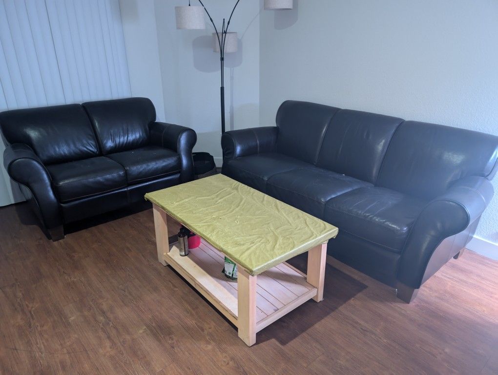 Leather Sofa Set With Coffee Table - Great Condition