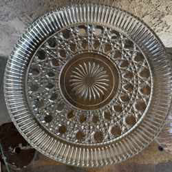 Vintage Federal Glass Windsor Clear Button & Cane Design Cake Plate
