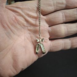 Ballerina Slippers Child's Pendant Necklace In Silver-tone 16" Chain