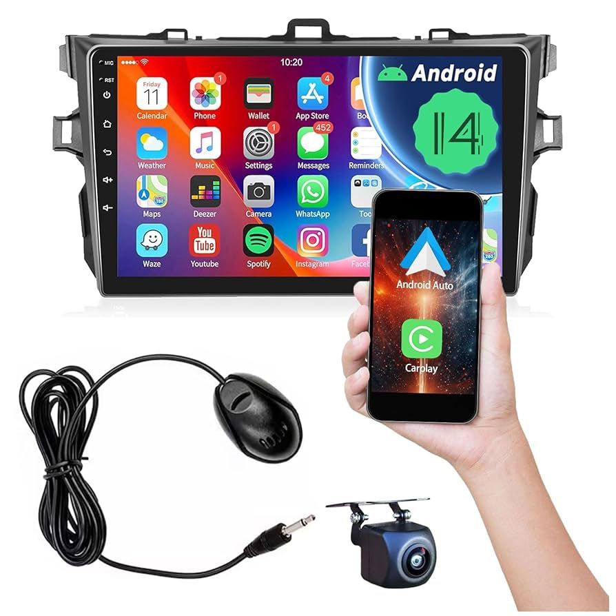 for Toyota Corolla 2009 2010 2011 2012 2013 Android Car Radio Stereo with Wireless CarPlay/Android Auto, 9 Inch HD Touchscreen Car Radio with AM/FM/RD