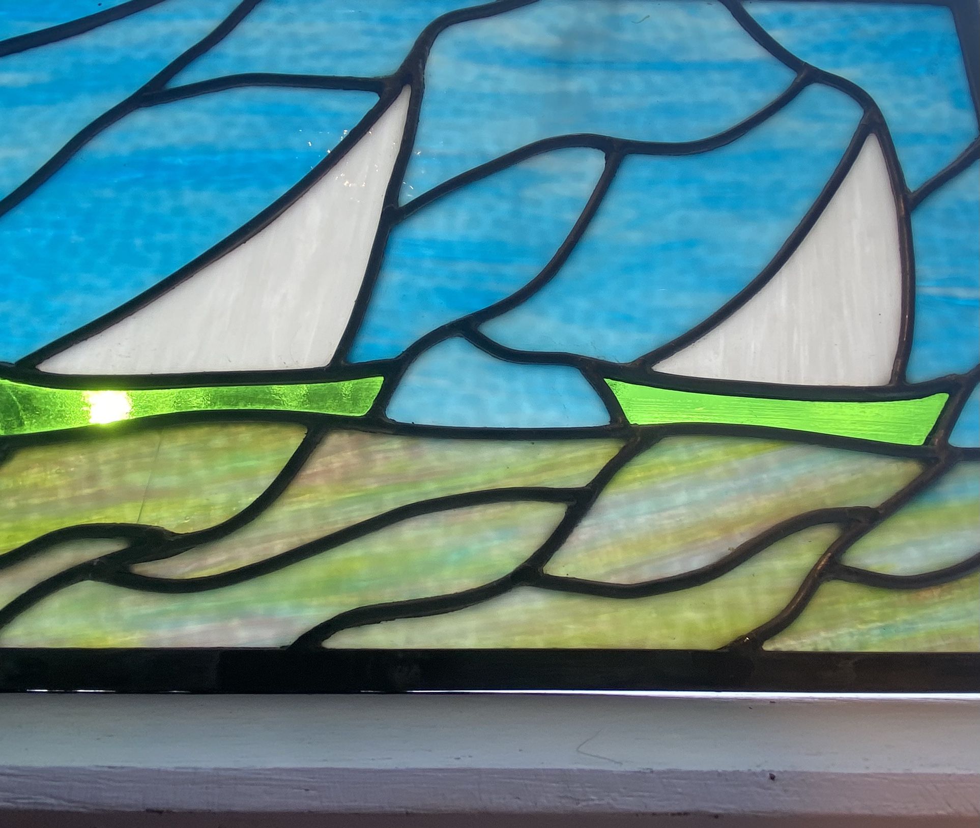 Large Sail Boat Water Stained Glass