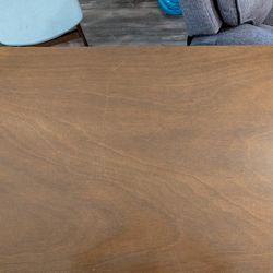 Brown real wood dining table with 4 chairs- light gray from Wayfair.