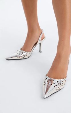NEW Silver Metallic Slingback Heels
