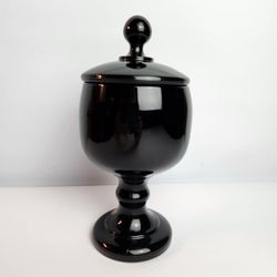 VTG 1970'S Tiara Indiana Glass Black Glass Candy Dish Compote, With Pedestal Lidded, Apothecary jar . 