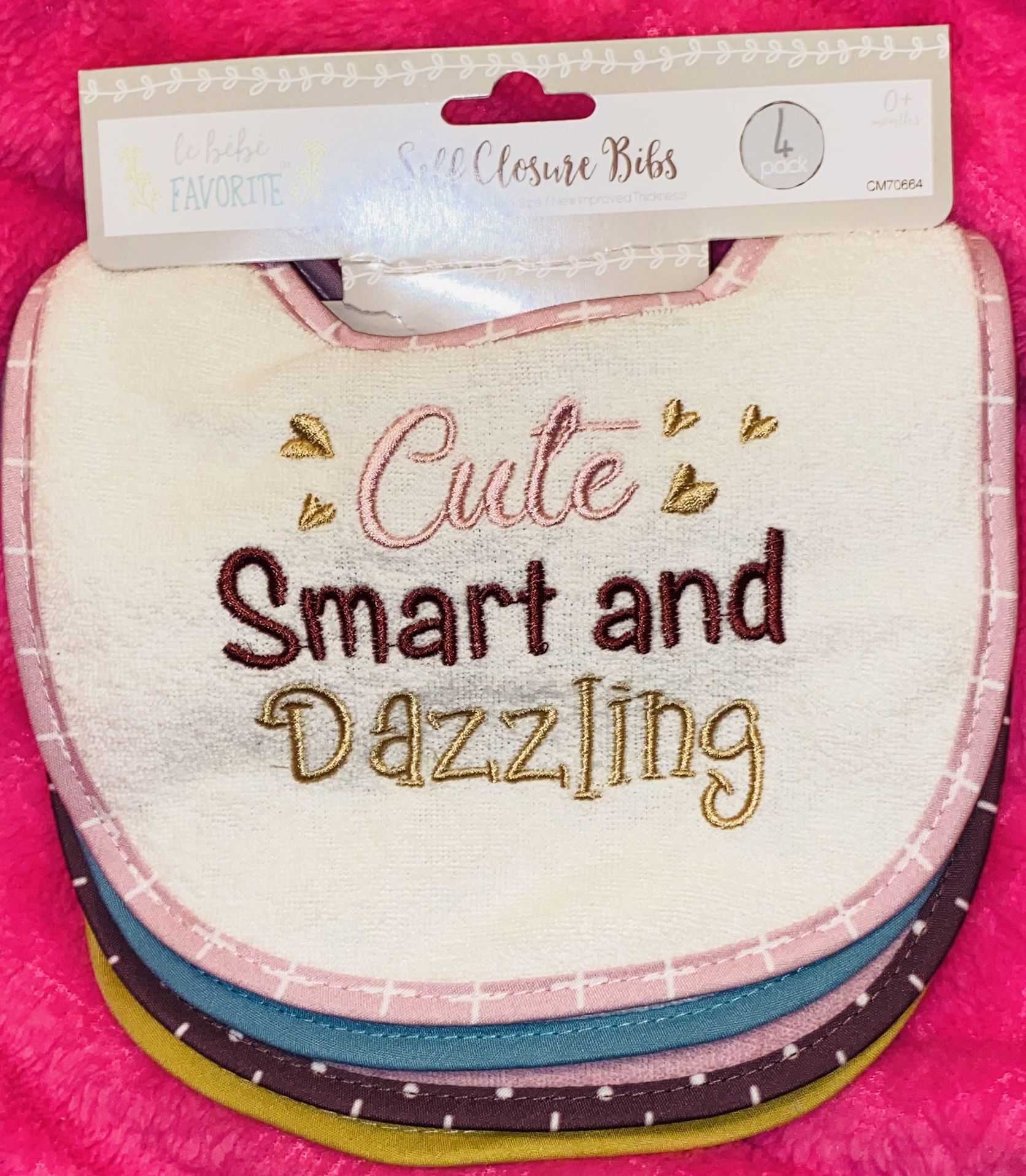 0+ MONTHS🎀🍼💕🐻🧁✨BABYGIRL 4 PK OF COLORFUL DESIGNED SELF-CLOSURE BIBS🤍🐻🍼🎀💕✨