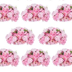 NUPTIO Flower Balls For Wedding Centerpieces - 8 Pcs 15.7 Inch Diameter Fake Flower Ball Arrangement Bouquet Party Centerpieces For Tables - Pink Ros