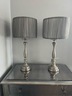 Silver lamps with gray lampshade - set