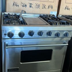 Viking 36”Wide Dual Fuel Range Stove In Stainless Steel With Griddle 