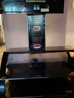 Swivel TV Stand With Tinted Glass Shelves