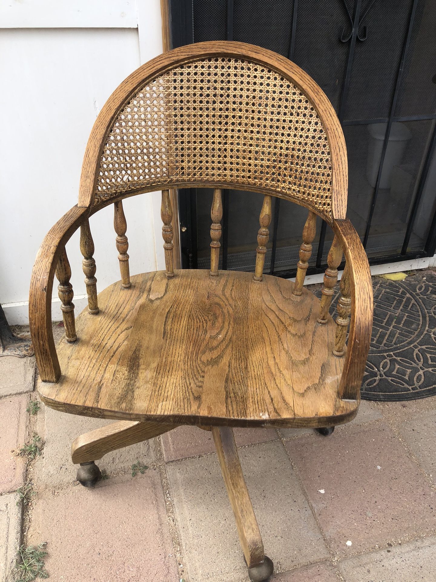 Vintage H. W. Hull & Son wooden rolling office chair