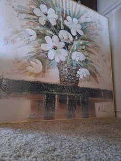 Signed Floral Textured Canvas Painting