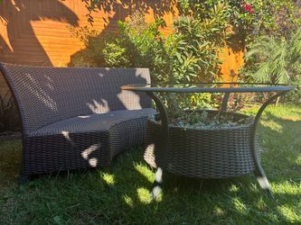 Outdoor Wicker Sofa and with live planter table