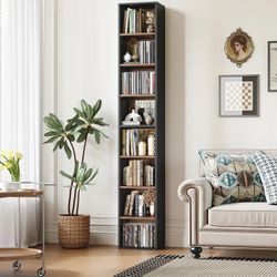 Tall Narrow Bookshelf / Display Storage Rack – Adjustable Shelves