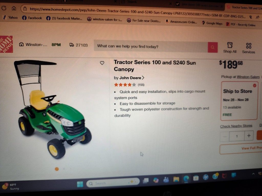 John Deere Sun Canopy S100 S240 Series