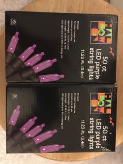 Two LED 50 Count Purple String Lights & Two Black Decorative Gauze
