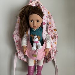 Our Generation 18” Girl Doll with Carrier Backpack & Puppy Cute!