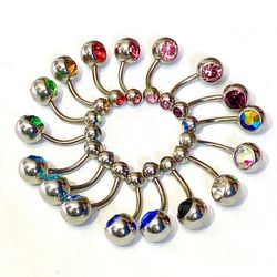 Double Gem Navel Belly Button Ring 14G CZ Crystal