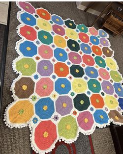 Afghan Retro Octagon Bright Colors Vtg 