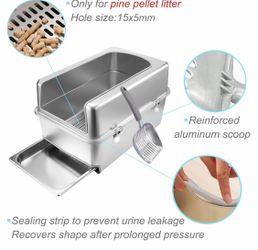 Sifting Cat Litter Box, Aluminum & Stainless Steel, XXL, Pee Pads, 23.5x15.6x…