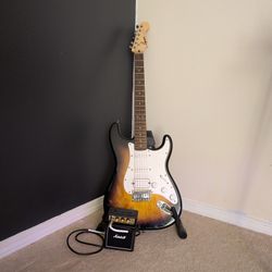 Squier Stratocaster with Marshalls Amp