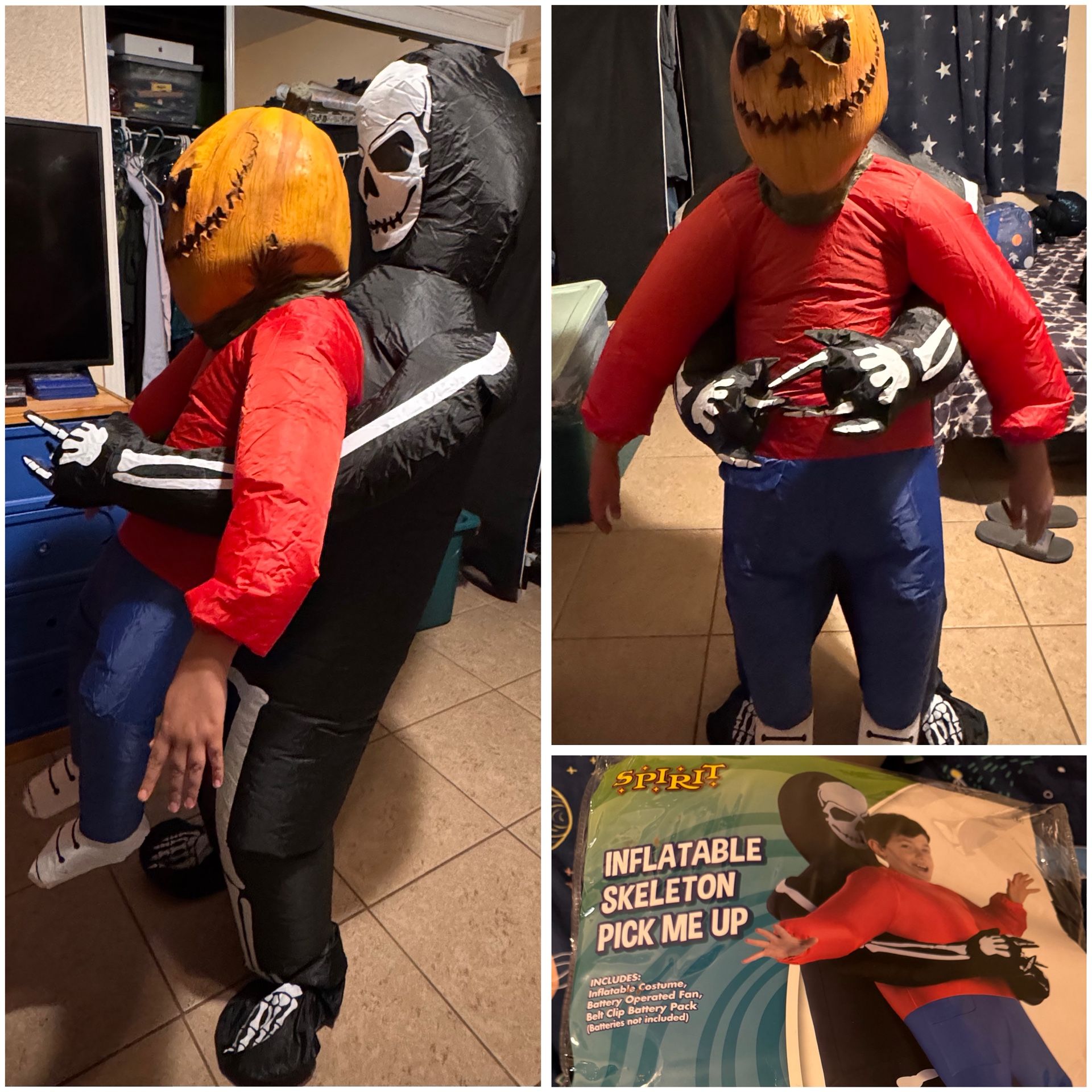 Kids Inflatable Skeleton “Pick Me Up” Halloween Costume – One Size – Spirit Halloween