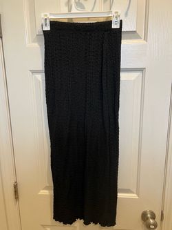Black Smocked Wide-Leg Maxi Skirt