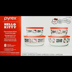 Hello Kitty Pyrex 8 Piece Limited Edition Food Storage Glass - Brand New in box never useda