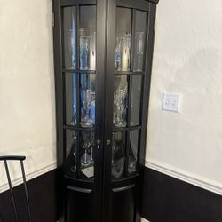 Ballard Designs Chilton Glass Door Corner Cabinet Black