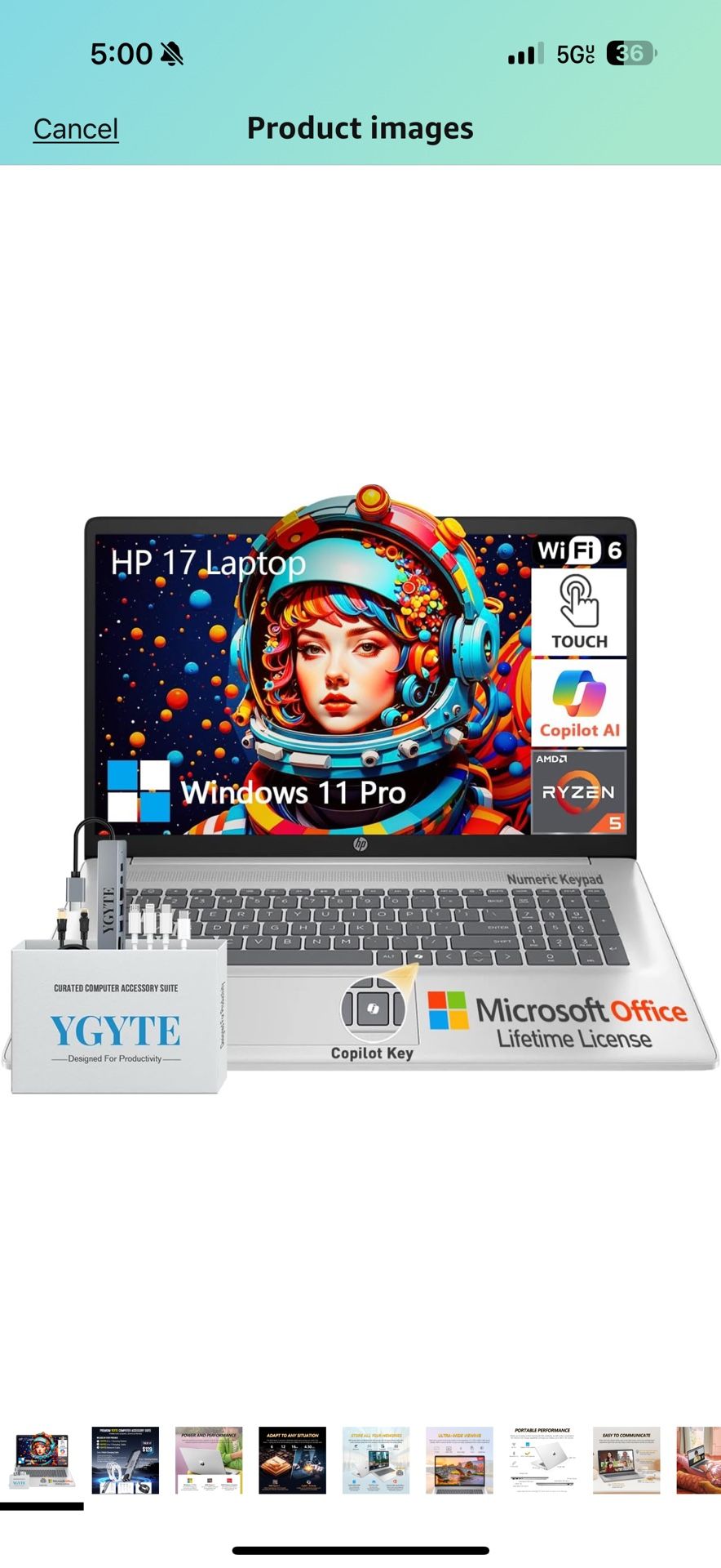 HP 2025 17 Inch Laptop Touchscreen, 17.3 Touchscreen Laptop, AMD Ryzen 5(6-Cores), 64GB RAM 1TB SSD, Windows 11 Pro Microsoft Office Lifetime, 10-Key 