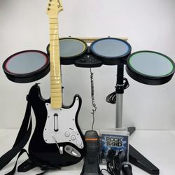 Playstation PS3 PS2 Rock Band Bundle Guitar Controller Drums Set Dongles Mic