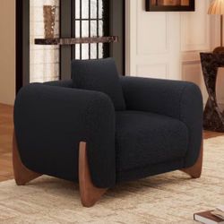 Boucle Accent Chair with Walnut Legs