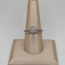 Gold Natural Halo Cluster Weddin Set Diamond Ring  #15335