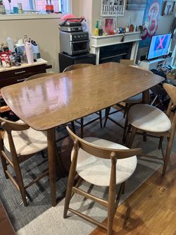 Mid Century Modern Counter Height Table set with 6 Chairs