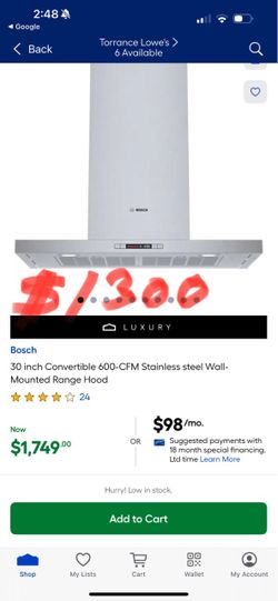 @LUXURY Bosch 30 inch Convertible 600-CFM Stainless steel Wall-Mounted Range Hood