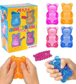 Gummi Bearz Squishy 4-Pack, Soft Stretchy Silicone Sensory Toys for Stress Relief and On-the-Go squishies