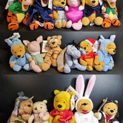 Set of 17 Collection The Disney Store Disneyland WDW Winnie The Pooh Tigger Eeyor Soft Toys 10"